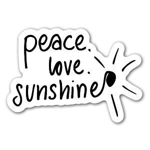 Sticker avec les mots "Peace love sunshine" écrits à la main. Parfait pour l'été!