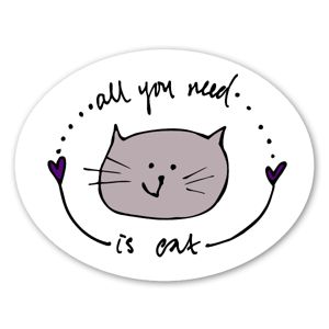 Sticker avec une tête de chat dessiné à la main et le texte "All you need is cat".