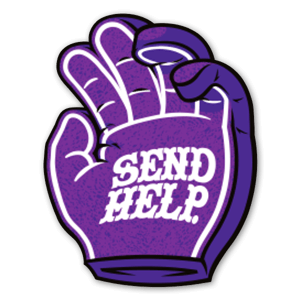 Sticker d'une main ''send help'' penchant vers la droite.