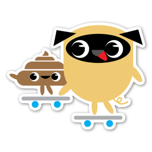 Sticker de Pug et Poo faisant du skate par Rick Hill Studio. 