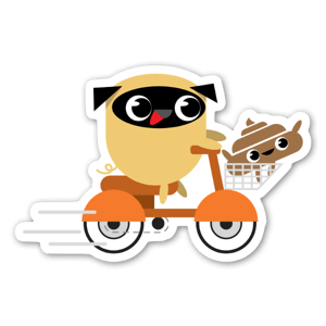 Sticker de Pug et Poo en scooter par Rick Hill Studio. 