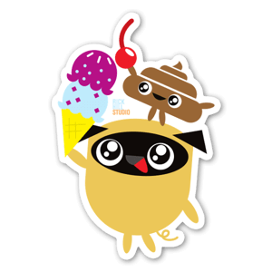 Sticker Pug & Poo mangeant une glace