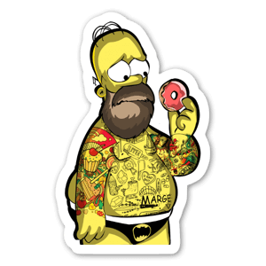 Sticker d'Homer avec une barbe et des tatouages d'hipster