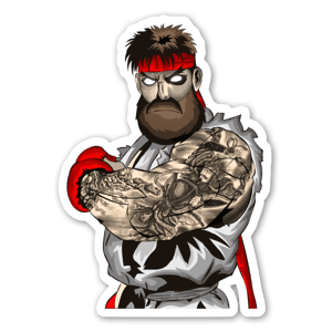 Un sticker du célébre Street Fighter RYU en mode Hipster barbu