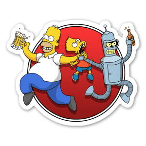 Caricature de The Simpsons et Futurama signé Squareshop.
Ce Stickers habillera avec merveille votre ordinateur portable ou votre frigo.