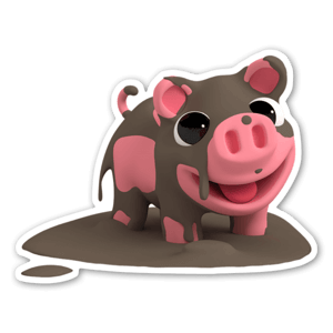 Sticker Rosa le cochon, dans la boue