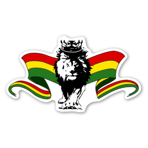 Sticker du lion de Juda avec deux drapeaux rastafari.