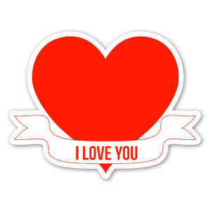 Joli sticker avec un gros coeur rouge et le texte "I love you".