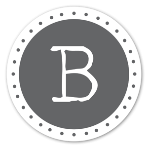 Sticker gris avec la lettre B.