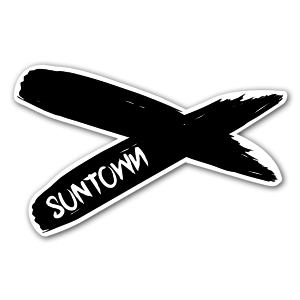 Sticker noir avec le texte ''suntown''.