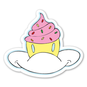 Sticker d'un nuage avec un cupcake par l'artiste Grimm.