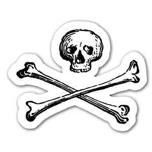 Stickers en noir et blanc d'une tête de mort pour petits pirates. 