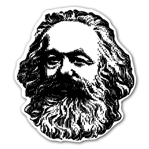 Autocollants à l'effigie de Karl Marx pour protester contre le capitalisme.