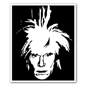 Sticker d'Andy Warhol en noir et blanc.