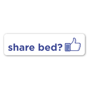 Sticker inspiration facebook avec le texte "Share bed?"