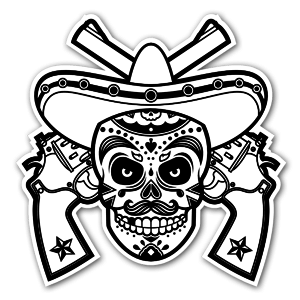 Stickers de pistollero mexicain en noir et blanc.