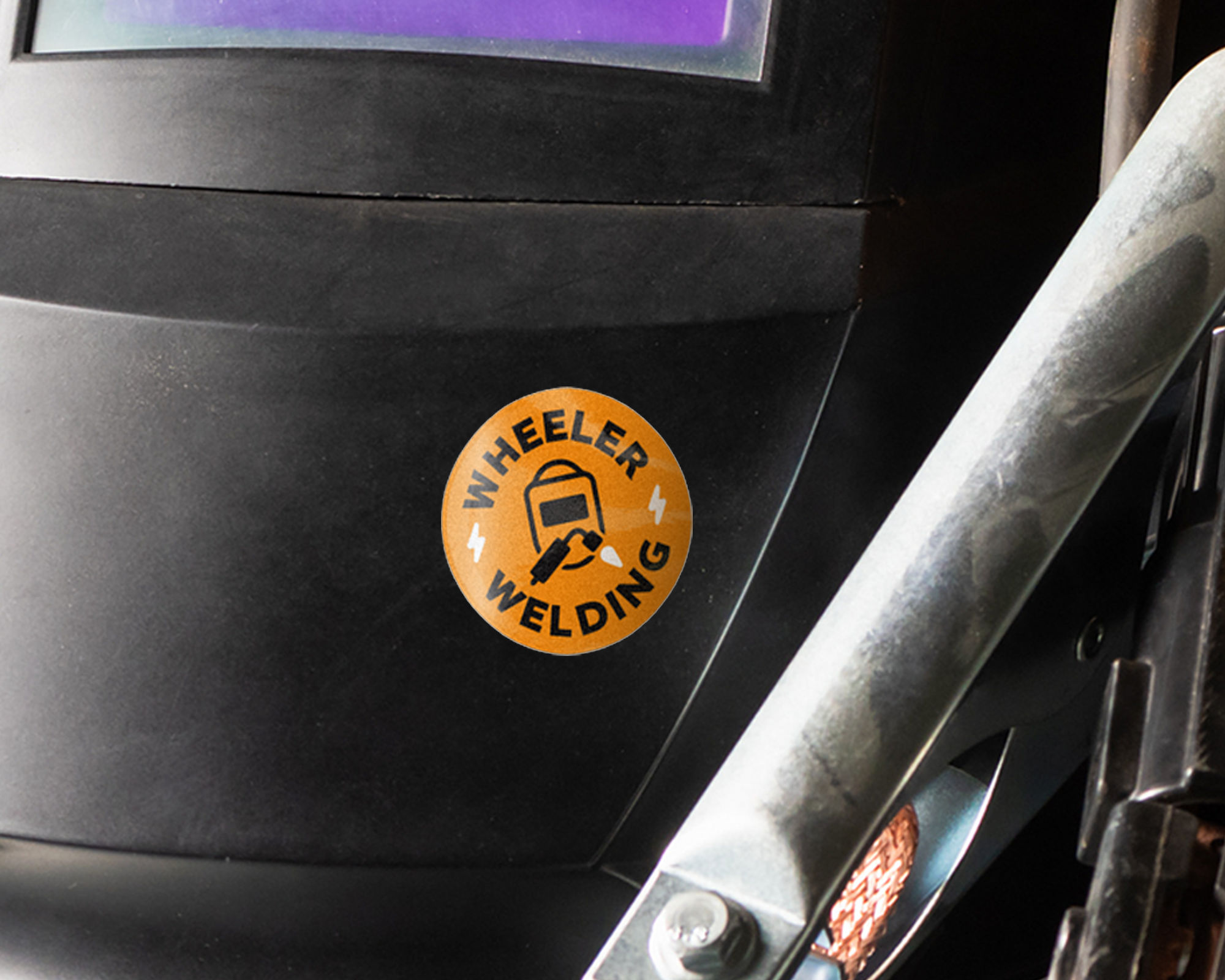a heavy duty sticker on a welding helmet